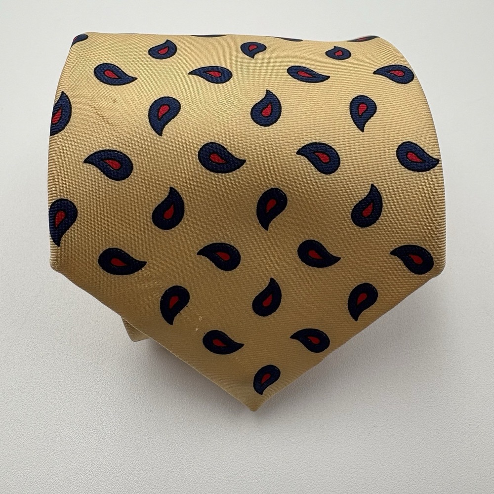 Vtg Burberrys London Gold Paisley Silk Tie Made in England Classic Designer